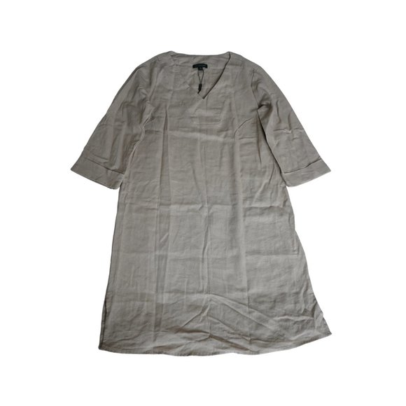 For Cynthia 3/4 Sleeve Solid Beige Dress Linen and Viscose Size S - Picture 1 of 5